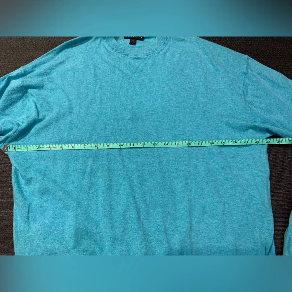 Robert Talbott Sweater Size‎ Large L Men Blue Cotton Cashmere Crew Hong Kong